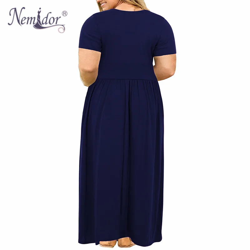 Nemidor Women's Short Sleeve V-Neck Wrap Waist Plus Size Casual Maxi Dress with Pocket (2)