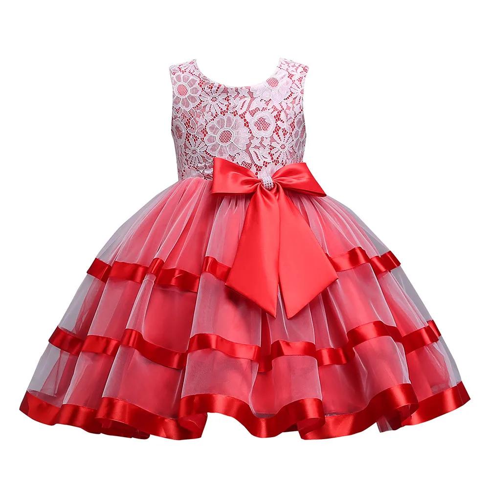 ARLONEET платье принцессы для девочек гала платья женщин Vestidos с кружевным бантом свадебные выступления формальные детское платье без рукавов L1122 - Цвет: RD