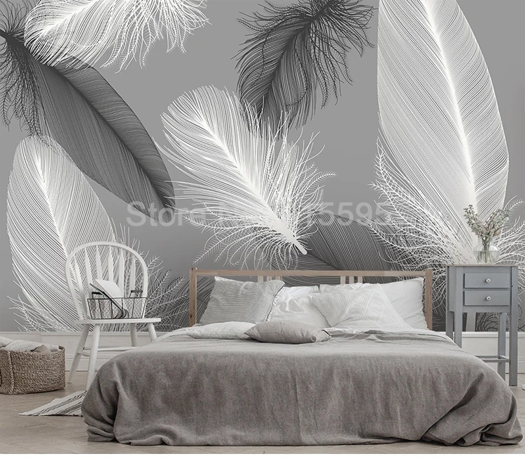 3D абстрактный серый перо современное оформление стены живопись гостиная спальня фон водонепроницаемый холст самоклеющиеся настенные обои