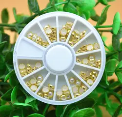 3D наконечники акриловая окантовка круглый жемчуг стразы металлические белые колеса DIY Дизайн ногтей маникюр Украшение телефон блеск
