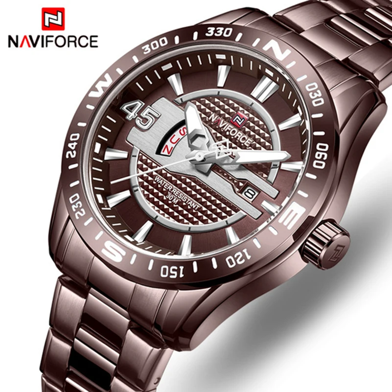 

NAVIFORCE Men Watch Top Luxury Brand Sport watch Stainless Steel Military Quartz Watch Waterproof Auto Date Watches reloj mujer