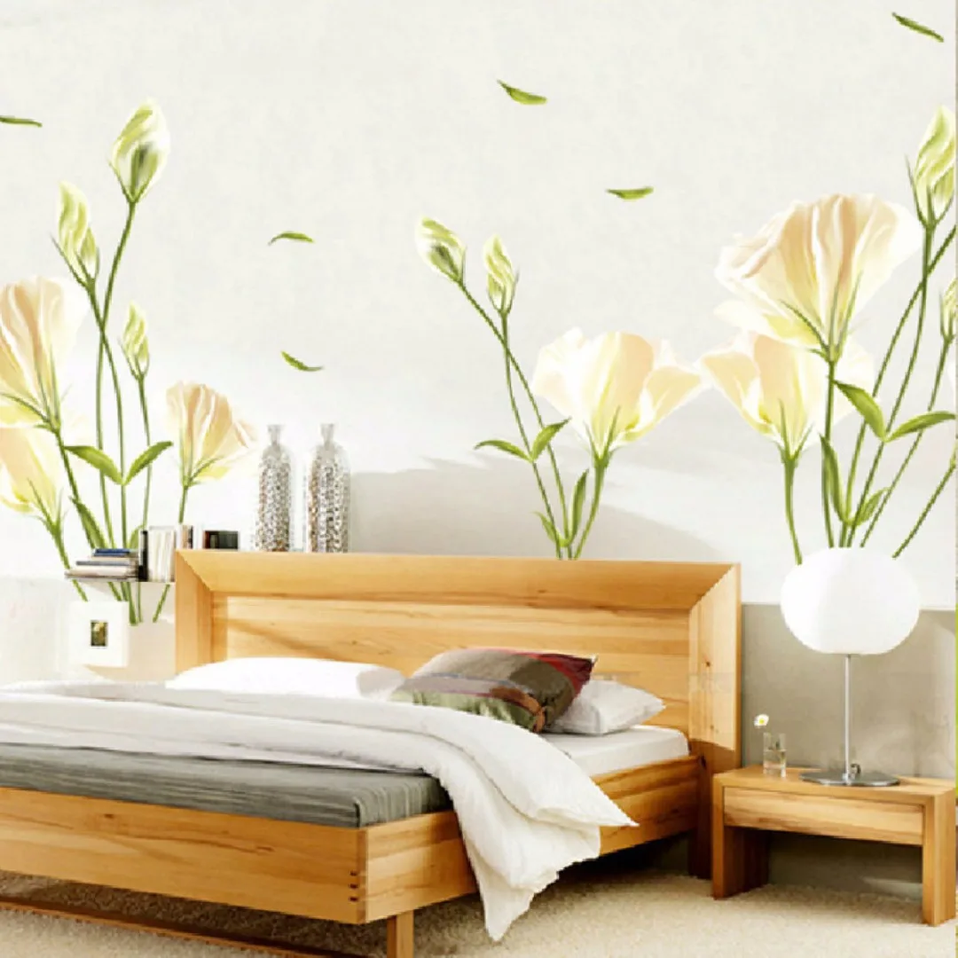 Mayitr Lily Flower Wall Stickers Home Living Room Mural Decor Art Decal DIY Removable