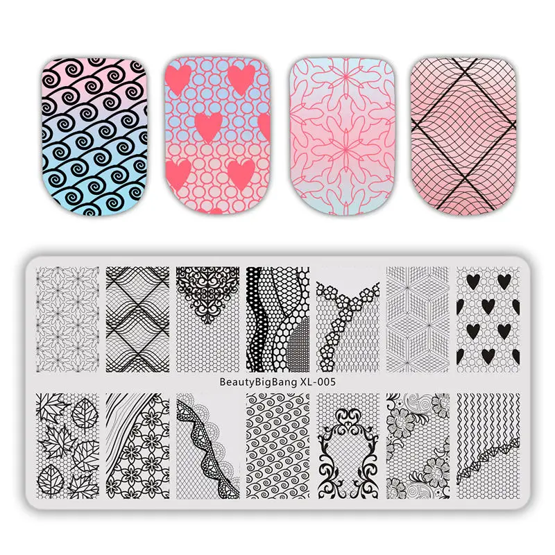 BeautyBigBang Stamping Plates Striped Geometric Patterns Nail Art Tools DIY Nails Image Stainless Steel Stamping Plate XL-016 - Цвет: 5