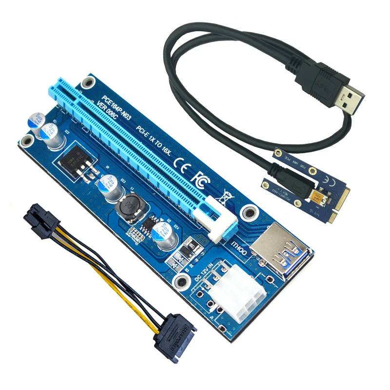 Мини PCI E к Express Райзер карта PCIE 1x 16x слот USB 3 0 кабель для передачи данных SATA 6Pin