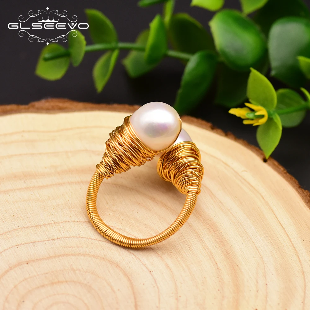 Tanie GLSEEVO ręcznie robione naturalne barokowy wody słodkiej perła regulowany pierścień dla kobiet niestandardowe ślub zaręczyny Party Fine Jewelry GR0226