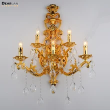 Роскошный 5 Лампы Хрустальный настенный светильник золото, цинк сплав настенное бра настенный светильник Настенный кронштейн бюстгальтер освещение для коридорный пролет прихожей