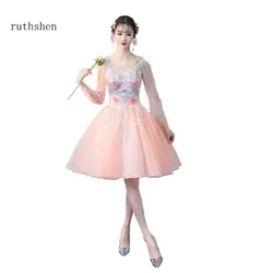Ruthshen 2018 Очаровательная линия платье для выпускного вечера коктель Corto Длинные рукава коктейльное вечерние платье короткое официальное