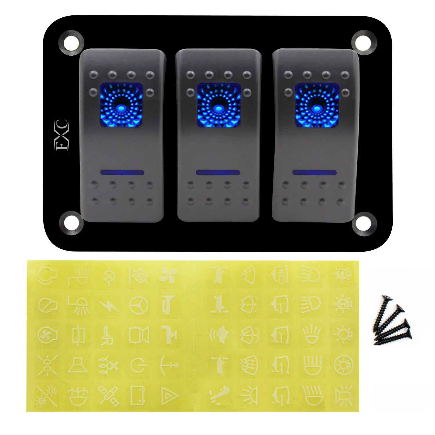 3 Gang Dual LED Light Rocker Switch Panel 12V and 24V Circuit Breakers