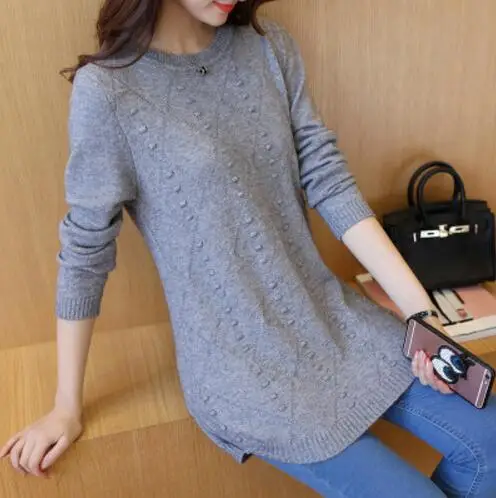 

2019 Autumn Winter Sweater Women Round Neck Pullover Knit Sweater Large Size Loose Long Sleeves Women Tops Bottom Shirt Sweater