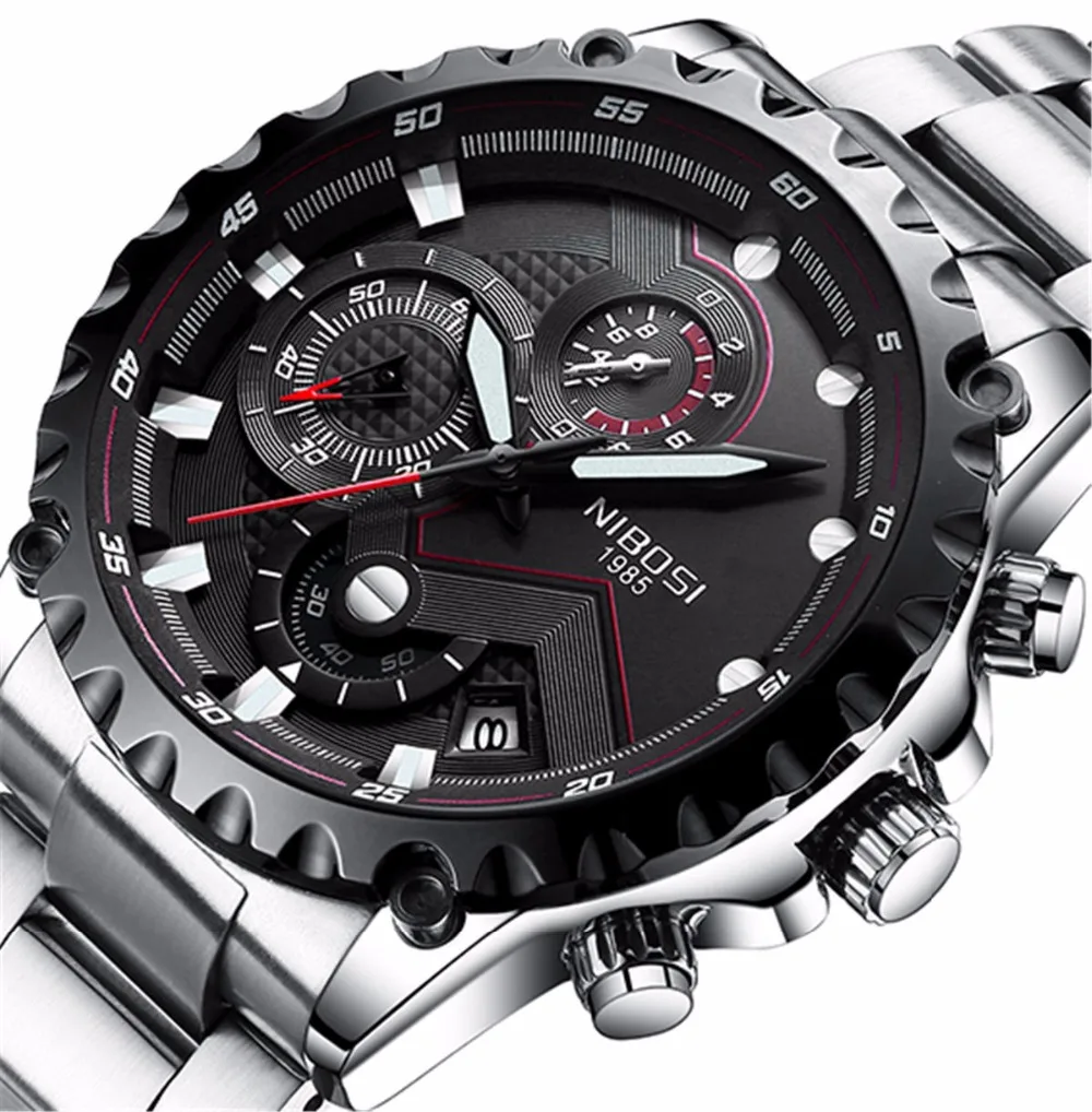 

NIBOSI Men's Luxury Brand Full steel Quartz Watches Men Military Waterproof Wrist watch Man Fashion Clock relogio masculino 2018