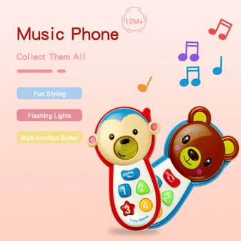 

Cute Cartoon Bear Smart Phone Toy with Sound Electronic Mobile Phone Early Education Flash Musical Toys For Kids Birthday Gifts