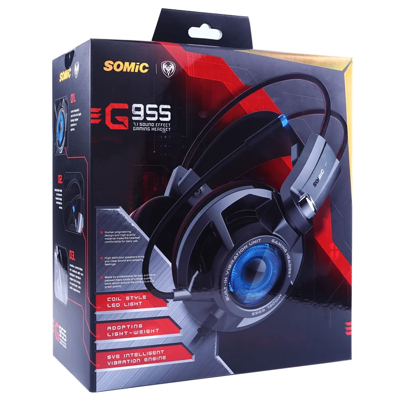 SOMIC G955 USB Проводные 7 1 звук шумоподавление крутые наушники светодиодный игровая