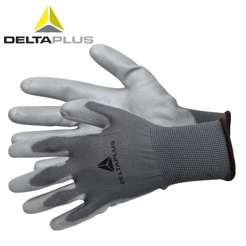 

12 pairs/lot Deltaplus Work Safety Gloves Palm PU Coating Labor Protection Breathable Wear-resistant Anti-slip Gloves