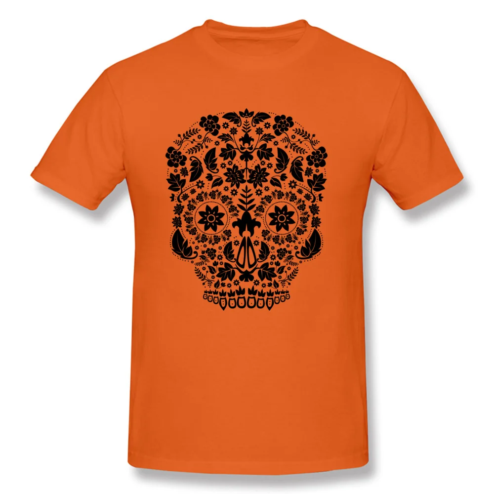 Funny Printing Men's T-shirts 2018 Hot Sale Summer/Fall Short Sleeve O Neck Pure Cotton Tees Casual T-Shirt Top Quality Day of the Dead Skull No5 orange