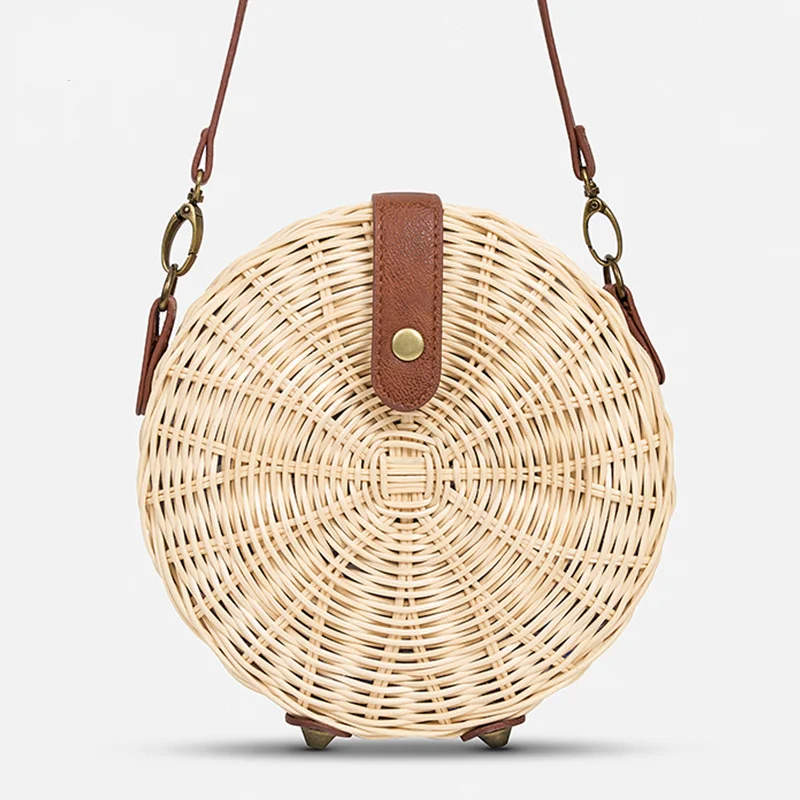 

2018 Women Straw Bag Bohemian Bali Rattan Beach Handbag Small Circle Lady Vintage Crossbody Handmade Kintted Shoulder Bags