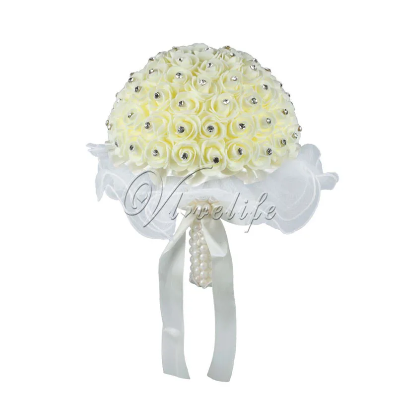 Искусственный цветок розы поси разноцветный Атлас горный хрусталь кораллы белый кружевной свадебный букет невесты Свадебный букет невесты Декор