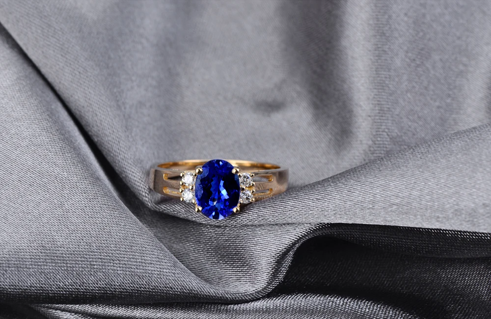 Caimao Jewelry 14kt Yellow Gold Natural 1.1ct Tanzanite & Diamonds Engagement Ring