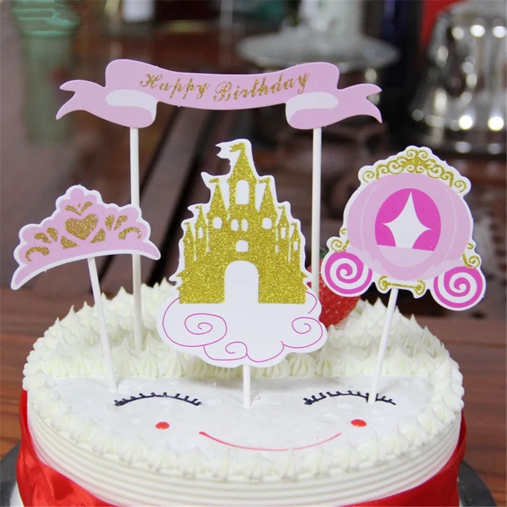 CRLEY розовый мультфильм замок торт топперы Радуга сказка кекс pick день рождения свадебное украшение для торжества
