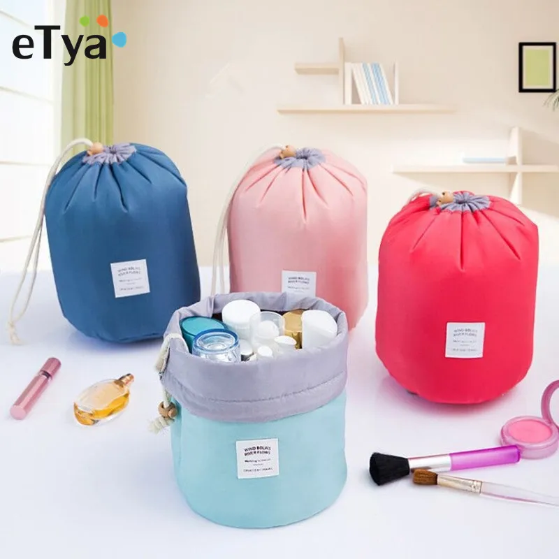 

eTya Travel Cosmetic Bag Women New Arrival Barrel Shaped Toiletry Kit Make Up Makeup Case Organizer Pouch Drawstring