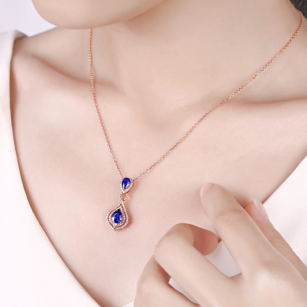 CaiMao 14KT/585 розовое золото 1.89ct сапфир 0.42ct алмаз Обручение украшение подвеска с