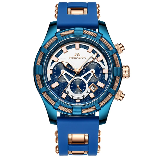 MEGALITH Роскошные мужские часы водонепроницаемый спортивный хронограф кварцевые наручные часы синий силиконовый ремешок часы Relogio Masculino - Цвет: silicone blue 8042