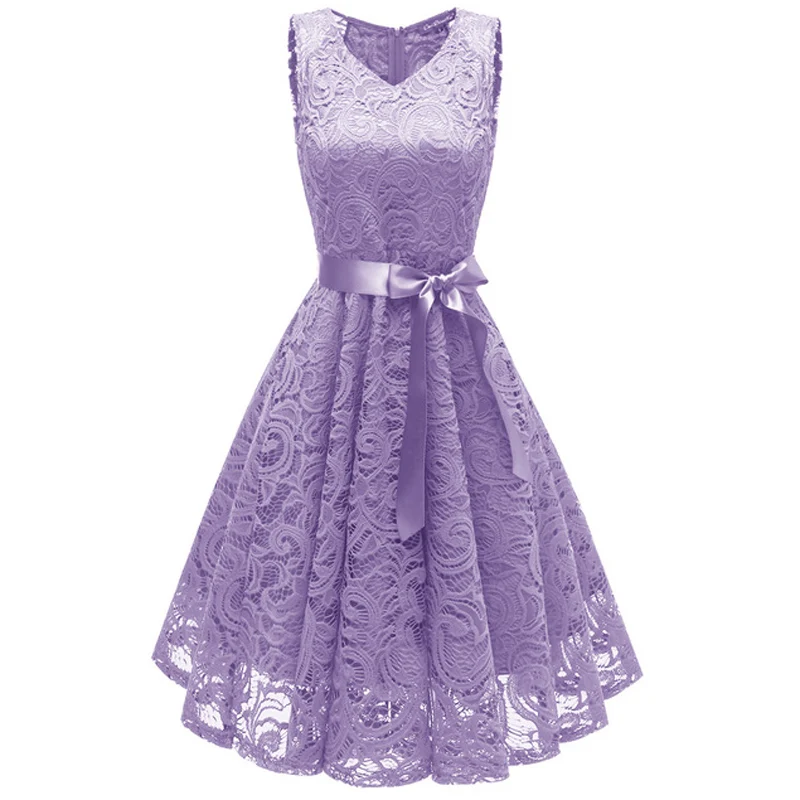 Женское короткое вечернее платье новое поступление кружевные V вечерние платья с круглым вырезом сексуальное торжественное платье вечерние платья с бантом - Цвет: Violet