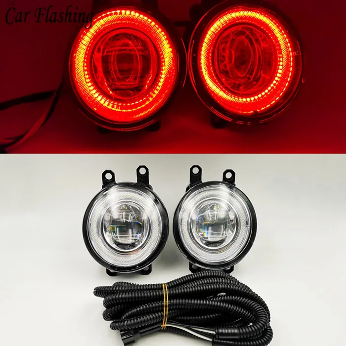 Автомобильный мигающий 2 шт. 12 В Автомобильный светодиодный противотуманный светильник с ангельскими глазками DRL, дневной ходовой светильник для Toyota Fortuner Vigo Revo Venza Sienta - Цвет: Red Angel Eyes