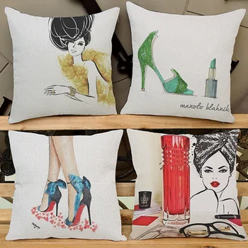 

Modern Fashion Girl High Heel Shoes Lipstick Print Home Decorative Sofa Throw Pillows Lady's Room Decoration Couch Cushions