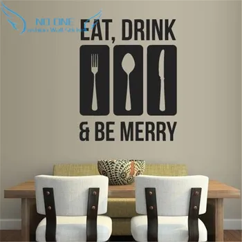

Quote vinyl wall stickers for kitchen early decals kitchen art decoration eat drink be happy home decor