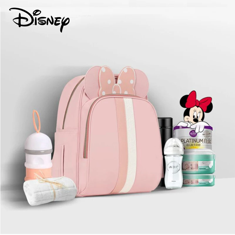 

Disney mommy backpacks blue pink bow Waterproof Mummy Diaper Bag Multi-Function Nappy Backpack Large Capacity USB heater DS14001