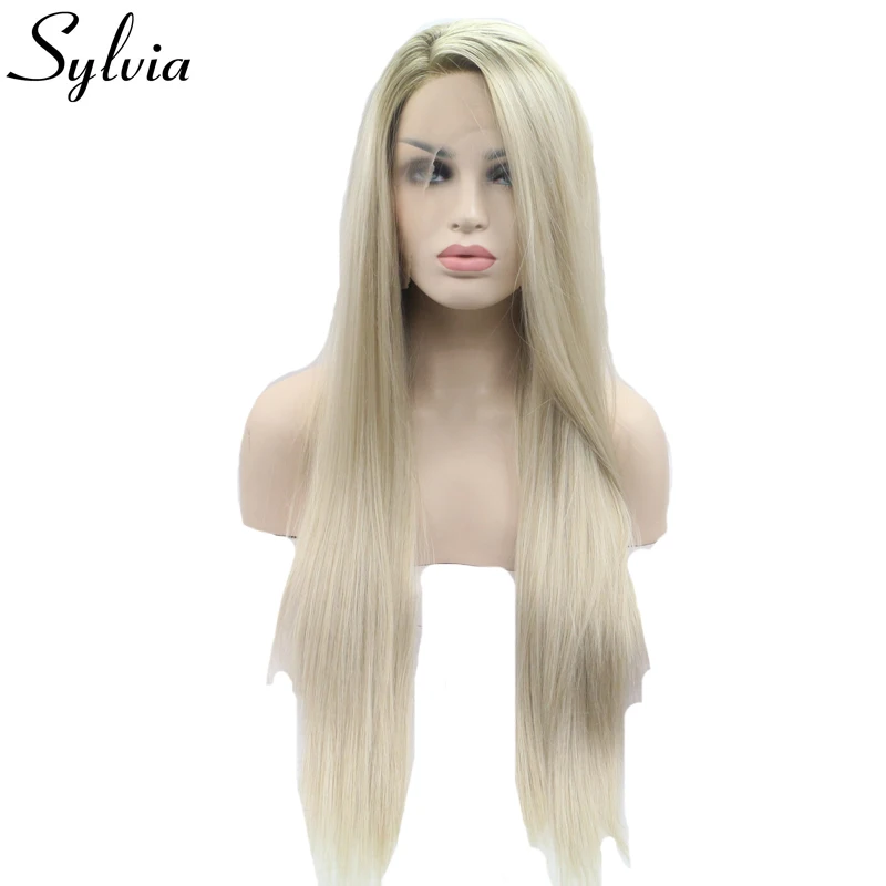 Sylvia brown/blonde ombre synthetic lace front wig blonde silky