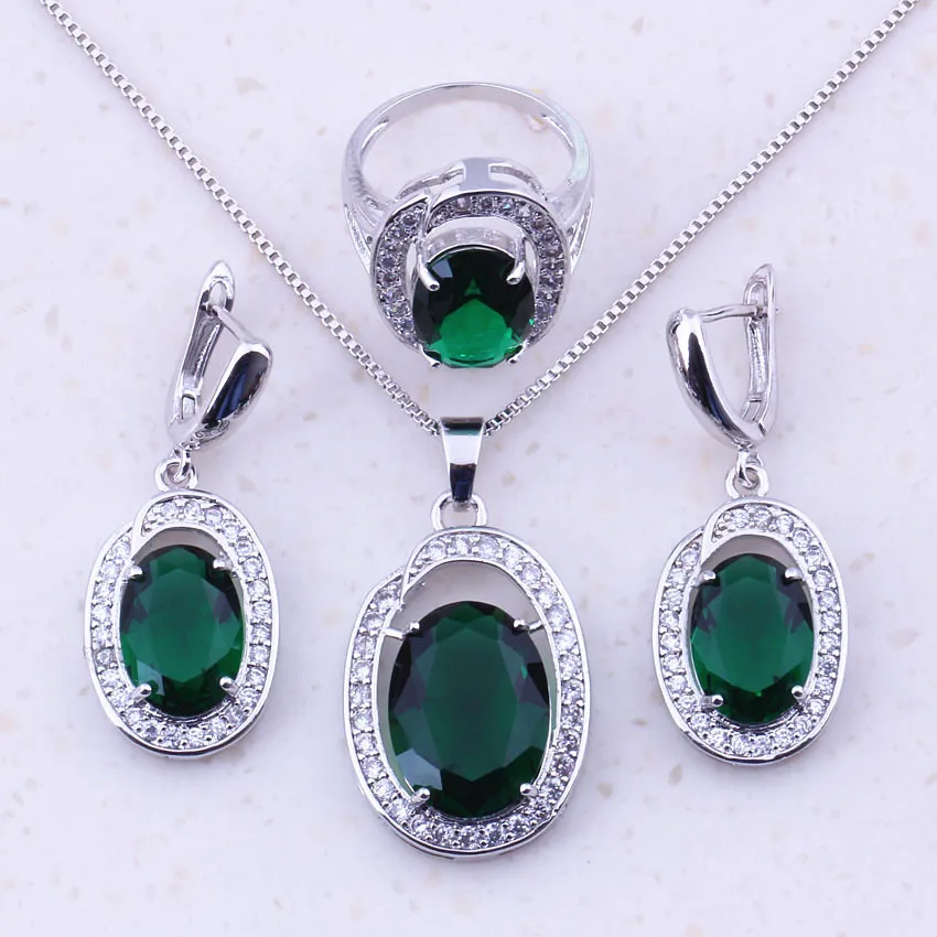 

Gracious Green Created Emerald & White CZ Silver Color Jewelry Sets For Women Fashion Jewelry Party Wedding Accessories J0056