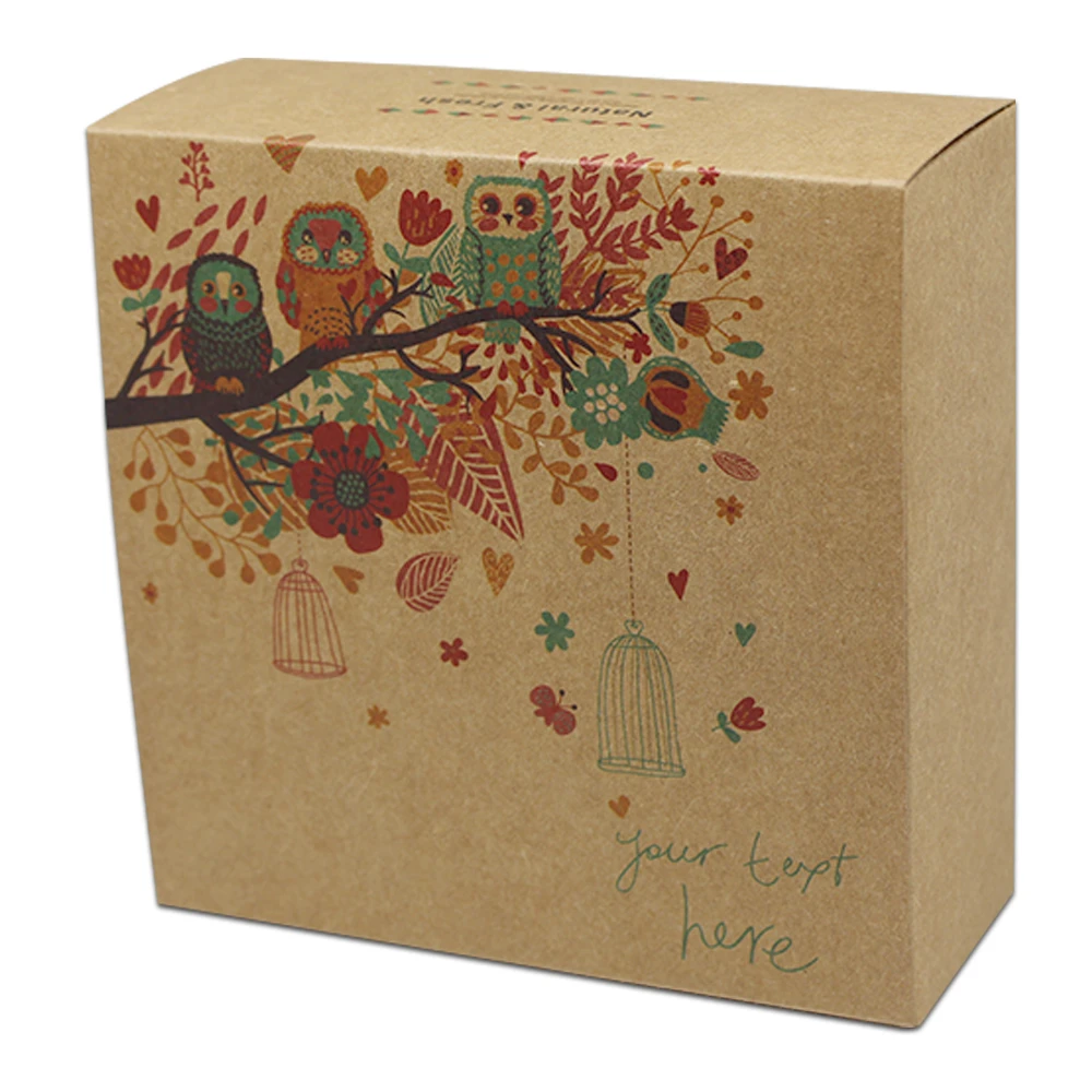 20Pcs/Lot Owl Design Brown Kraft Paper Packing Boxes Carton Paperboard