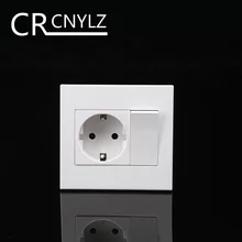 ЕС бытовой Пособия по немецкому языку Стандартный 2-отверстие штекера питания настенная розетка с 1Gang 1Way переключатель розетка 86*92 мм огнестойкость панель 16A