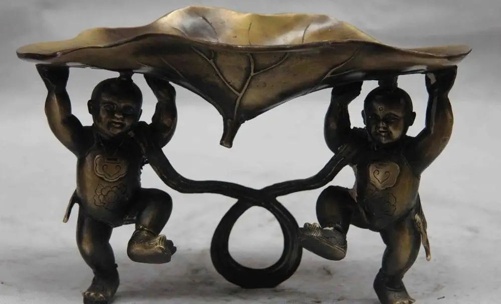 

China Copper Bronze Boy Butter lamp kerosene burner Light pricket Candlestick