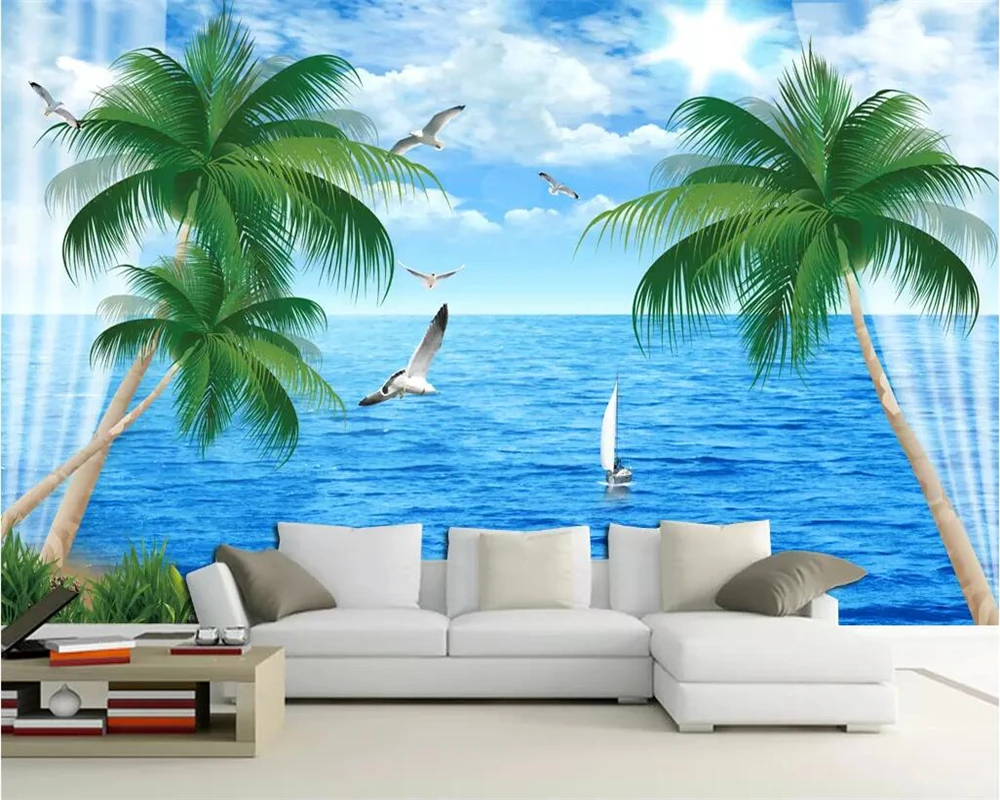 

beibehang Photo wallpaper custom beautiful fresh seascape beautiful sea view Mediterranean style living room bedroom wall