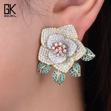 GODKI новые трендовые Роскошные серьги-гвоздики с цветами в виде листьев для женщин Свадебные серьги с кубическим цирконием и кристаллами в Африканском Дубае серебряные свадебные серьги