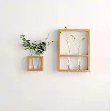 Скандинавский стиль ремесла Твердые настенные Висячие прозрачные стеклянные трубки стойки деревянный цветок ваза гидропоники горшок для украшения дома