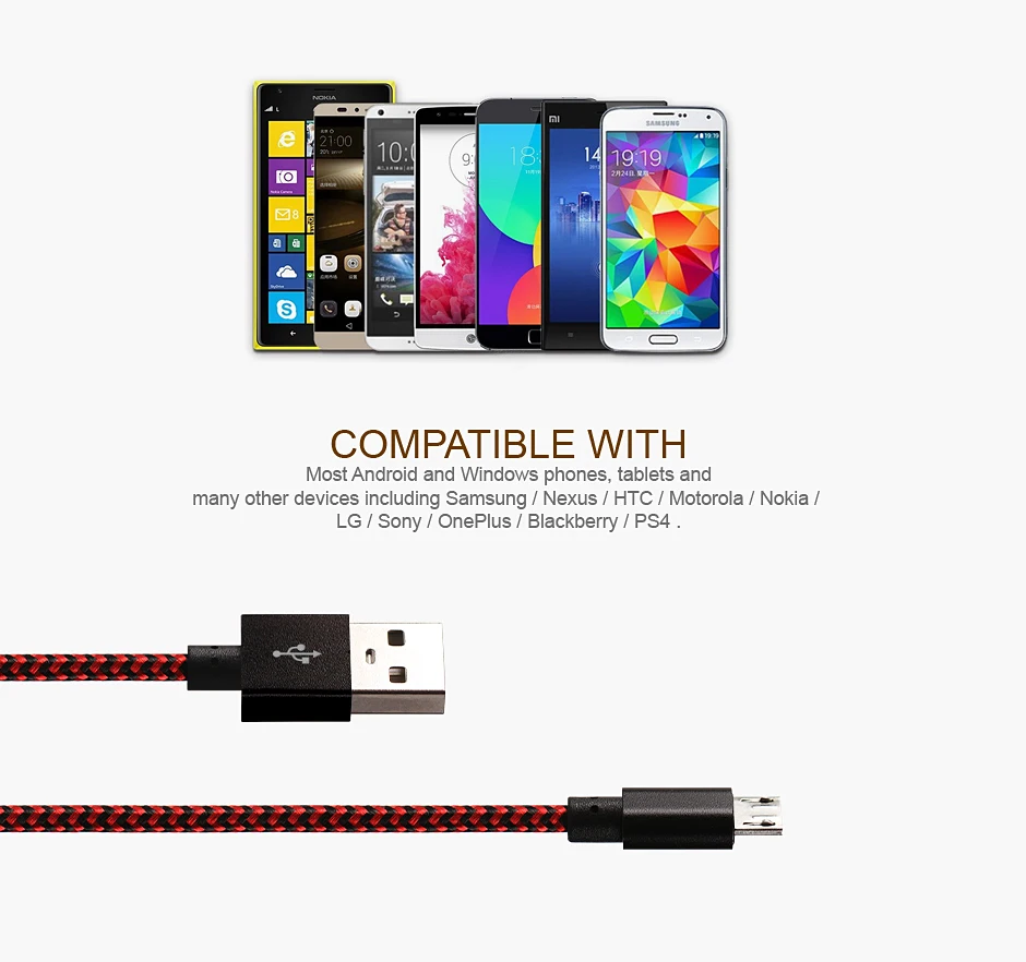 APPCAS Micro USB кабель 1 м/2 м/3 м зарядный кабель для мобильного телефона плетеный нейлоновый USB для Micro usb зарядный кабель для Android Дата-кабель