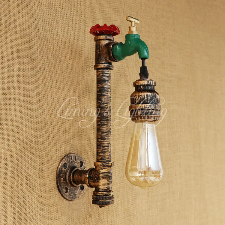 Loft Style Retro Edison Water Tap Pipe Lamp Industrial Vintage Wall Light Fixtures For Edison Wall Sconce Indoor Lighting