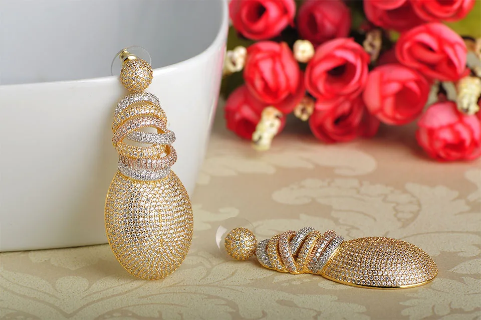 Dazz Full Mirco Pave Cubic Zircon серьги для женщин женские Золотой Дубай Свадебные медные бижутерия; серьги-подвески Pendientes