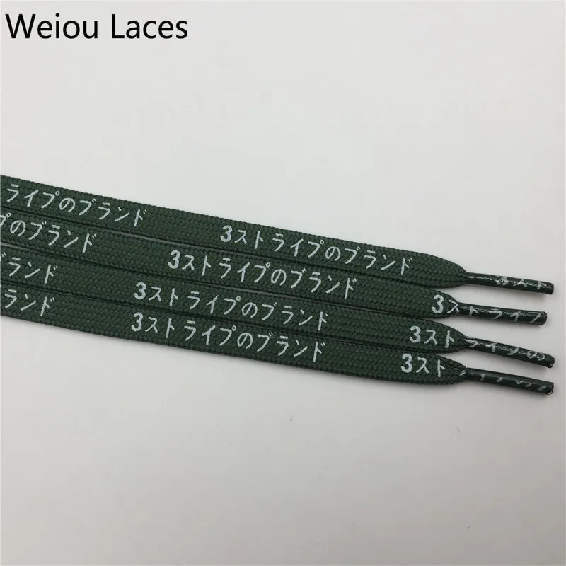 Weiou стильные Премиум 7 мм плоские печатные японские буквы Катакана шнурки красивые шнурки модные красочные специальные шнурки - Цвет: 840	Army green-White