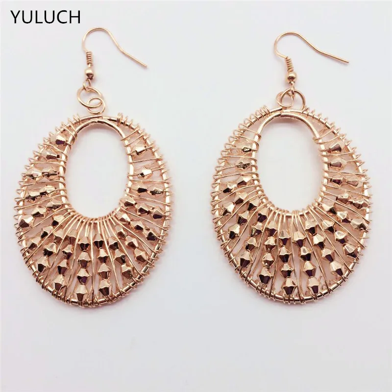 

pair new arrival Golden Texture Personality Female Quality bead jewelry Earrings