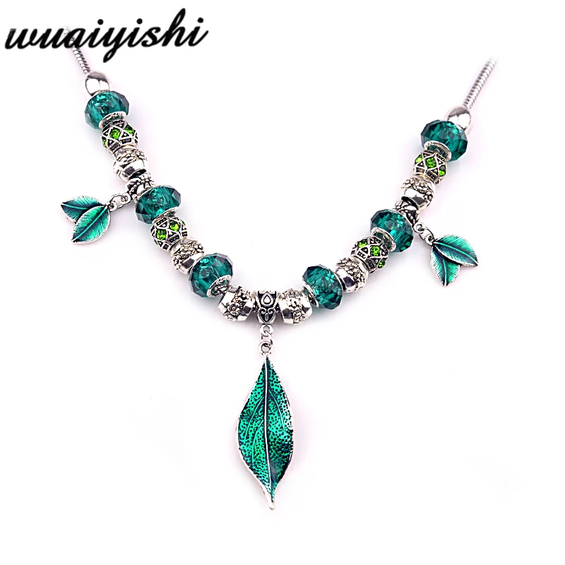 

2019 Necklace Women's New Pendant Fashion Silver Green Leaves Necklace Ms. Gift Charm Retro Hot Sale Beads Simple Latest Gifts