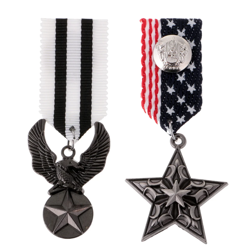2 pcs Trendy American British Navy Costume Suit Medal Brooch Lapel Pin Badge Banquet Clothing for Men 