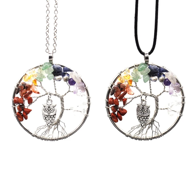 

1pc Silver Color Rock Crystal Gravel Life Tree Inlay Owl Wisdom Pendant Necklace Fashion Jewelry For Women Jewelry bijoux