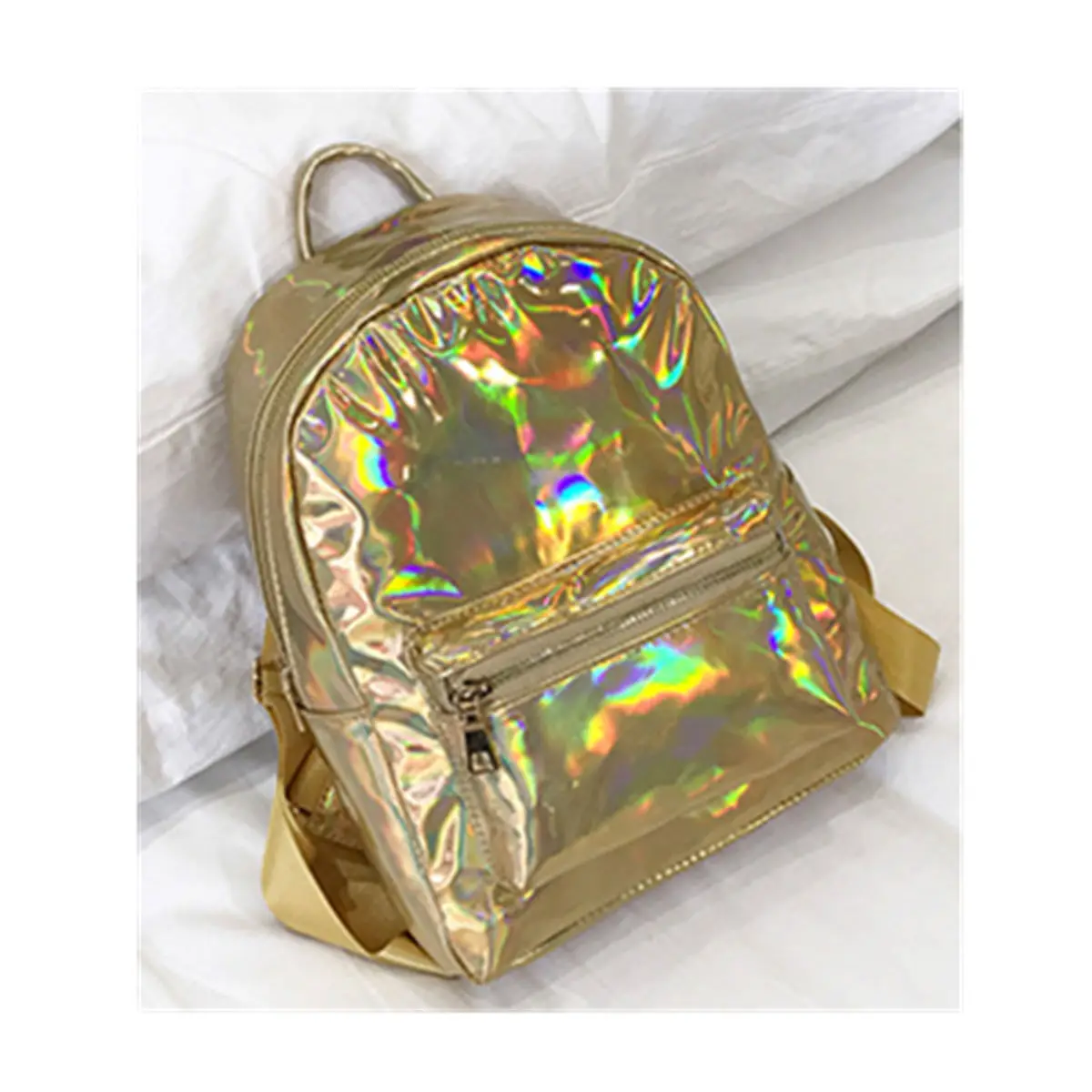 Серебряное Золотое розовое лазерное рюкзак женская сумка для девочек кожаный голографический рюкзак школьные сумки для девочек-подростков - Цвет: Золотой