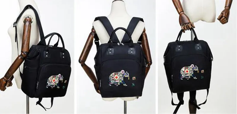 MOTOHOOD Baby Diaper Bag Backpack Embroidery Bead Elephant Maternity Bags For Mom Changing Nappy Bag Black Backpack 202934cm (3)