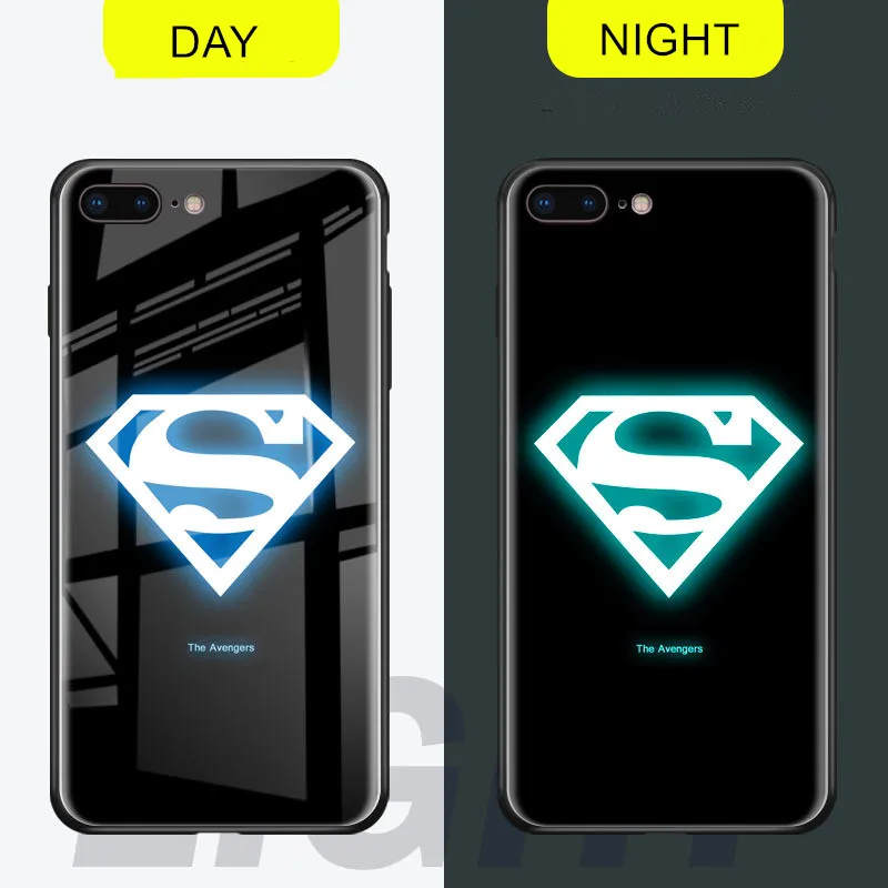 Чехол в виде светящегося стекла для iphone 7, 8, 6, 6s Plus, X, XR, XS Max, Железный человек, Капитан Америка - Цвет: Superman