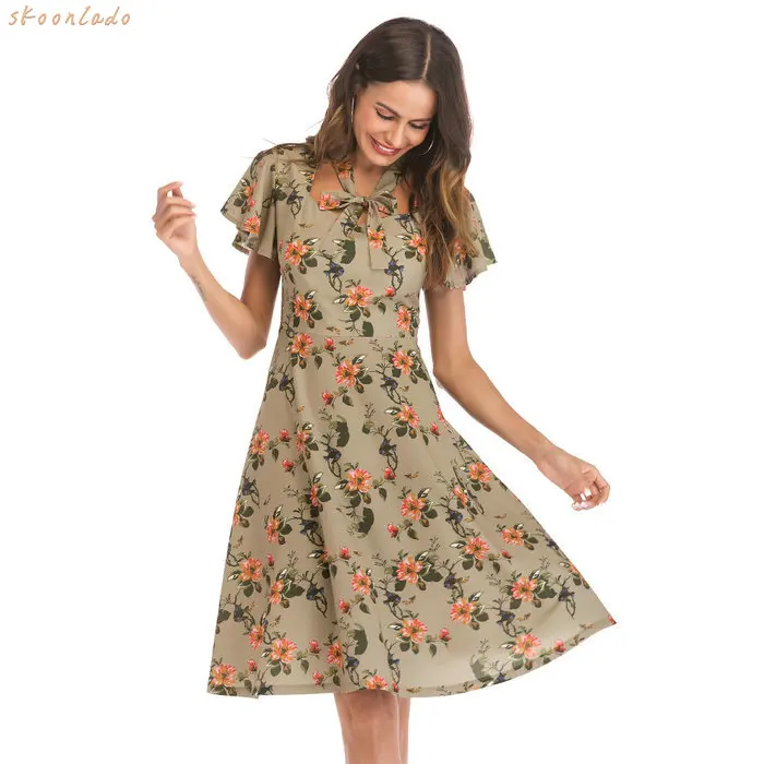 

Boho Polka flower Print Dress Women Casual short Sleeve Sailor Collar Dress female Beach A-line Dress Vestidos meeting dating
